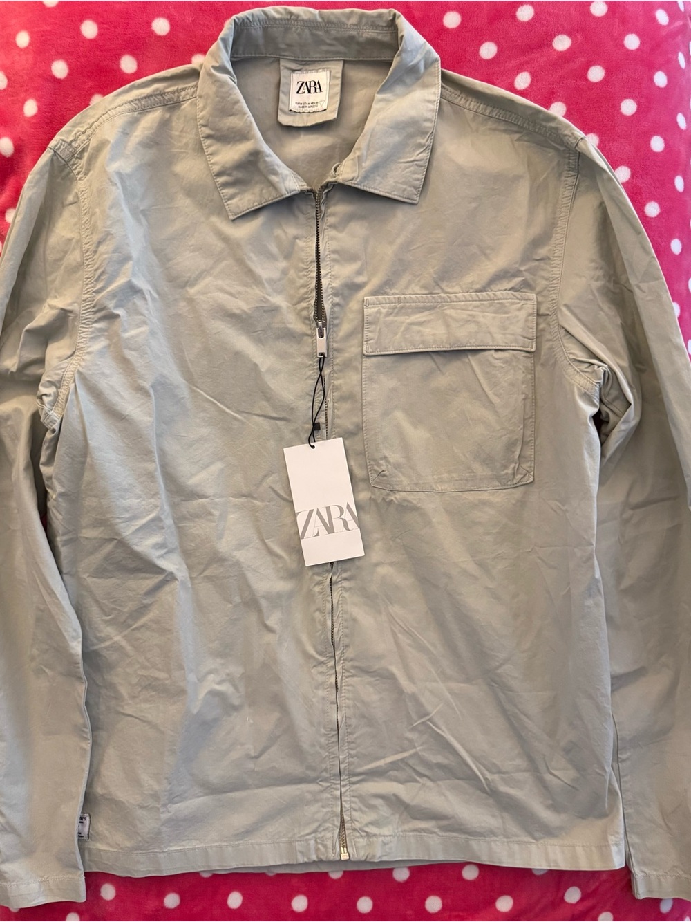 NWT Zara Men’s Lightweight Zip Jacket Medium Gray Utility Overshirt
